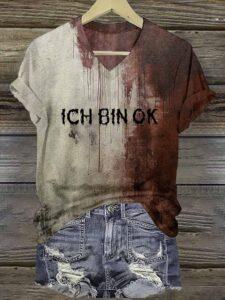 Blood Ich Bin Ok Halloween Print V Neck Shirt
