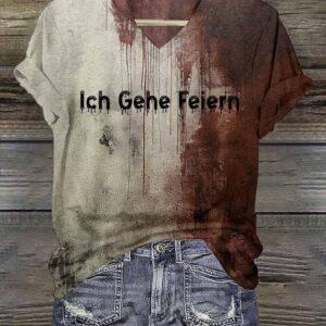 Blood Ich Gehe Feiern Halloween Print V Neck Shirt