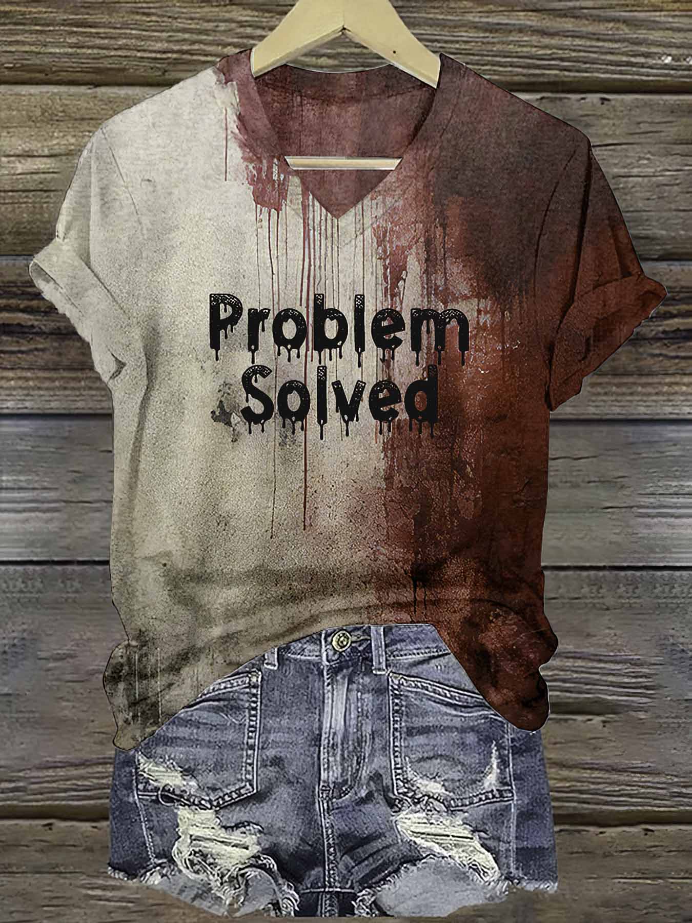 Bloody Problem Solved Halloween V Neck T Shirt Bloody Problem Solved Halloween V Neck T Shirt