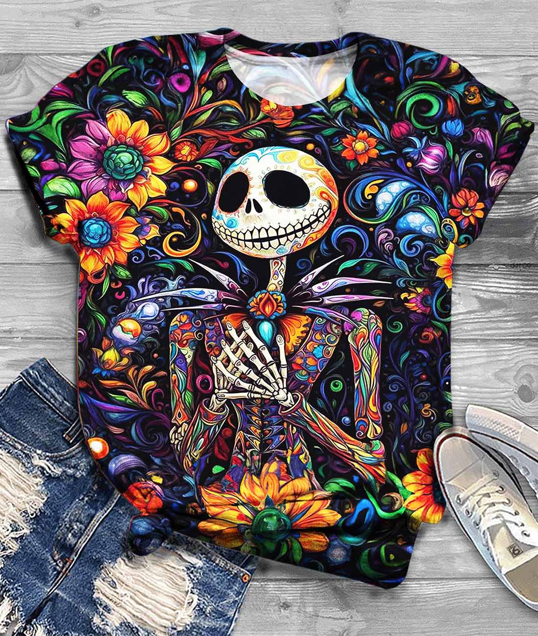 Jack Skellington Flowers Halloween 3D Shirt Jack Skellington Flowers Halloween 3D Shirt