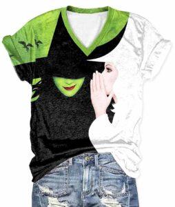Retro Witch Poster Print V Neck Halloween Shirt Retro Witch Poster Print V Neck Halloween Shirt