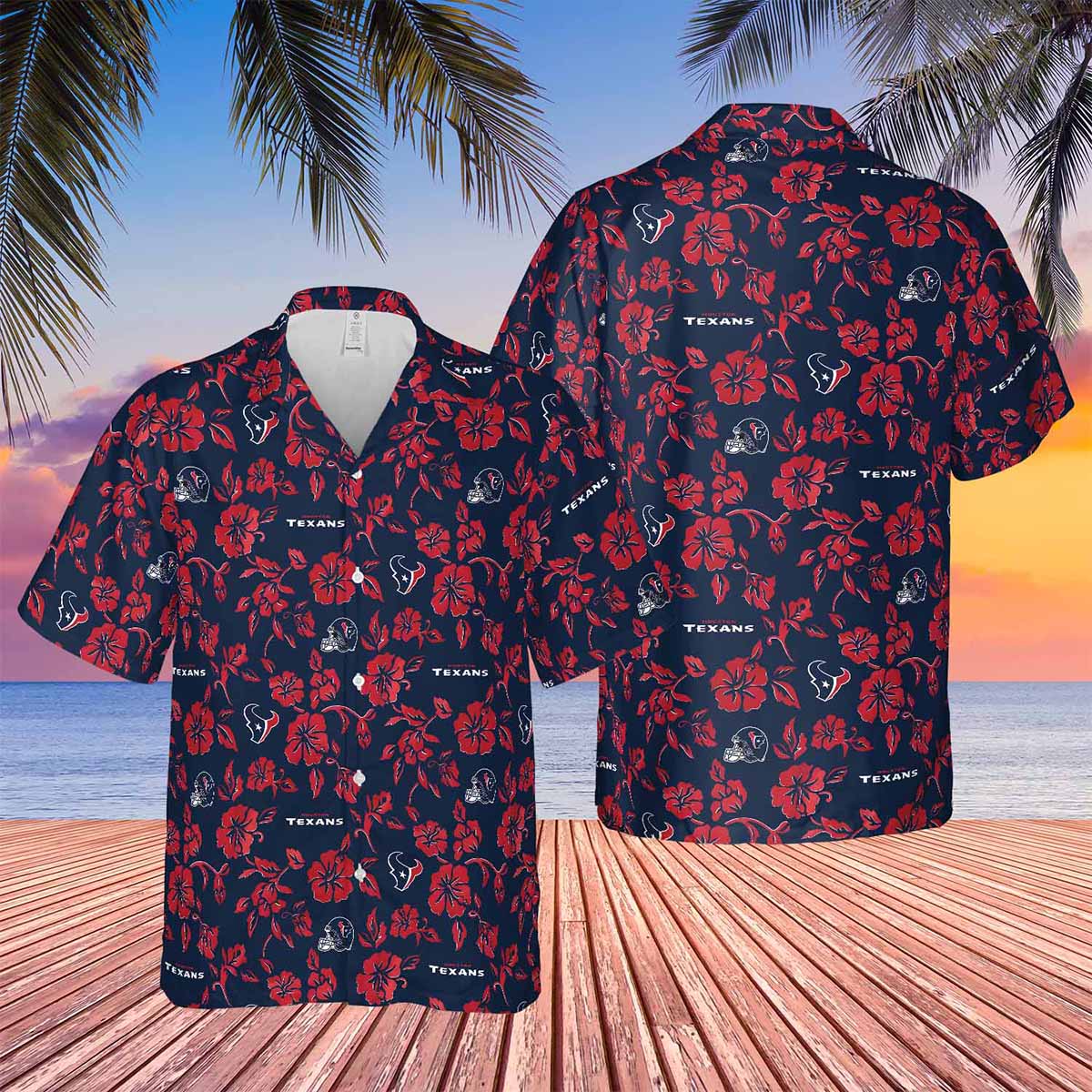 Texans Tropical Rose Hawaiian Shirt Texans Tropical Rose Hawaiian Shirt