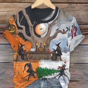 Women Funny Hallo Thanks Mas Cat Witch Shirt