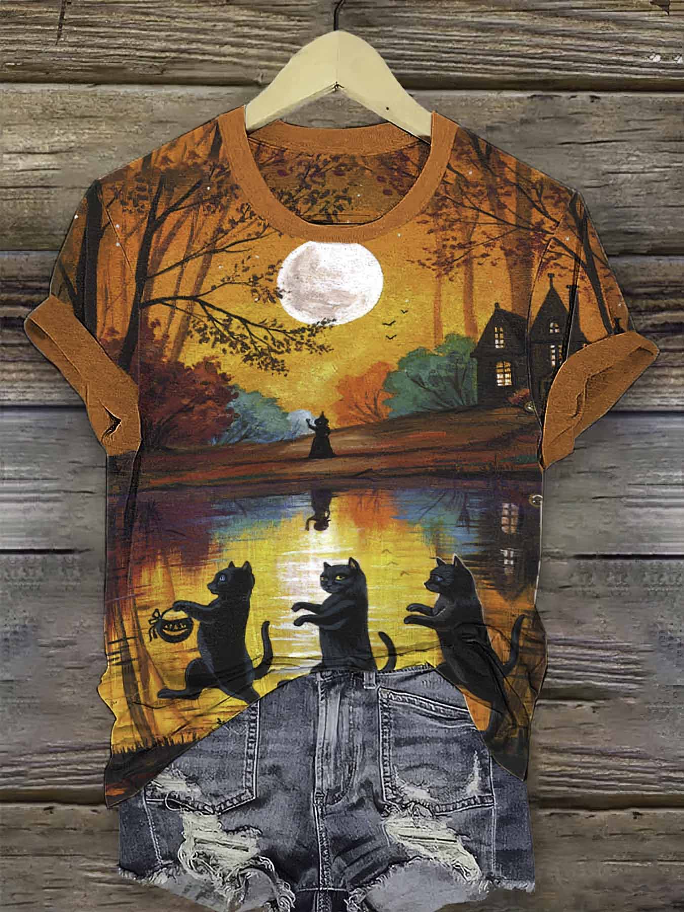Women Funny Witch Working Cat Print Shirt Women Funny Witch Working Cat Print Shirt