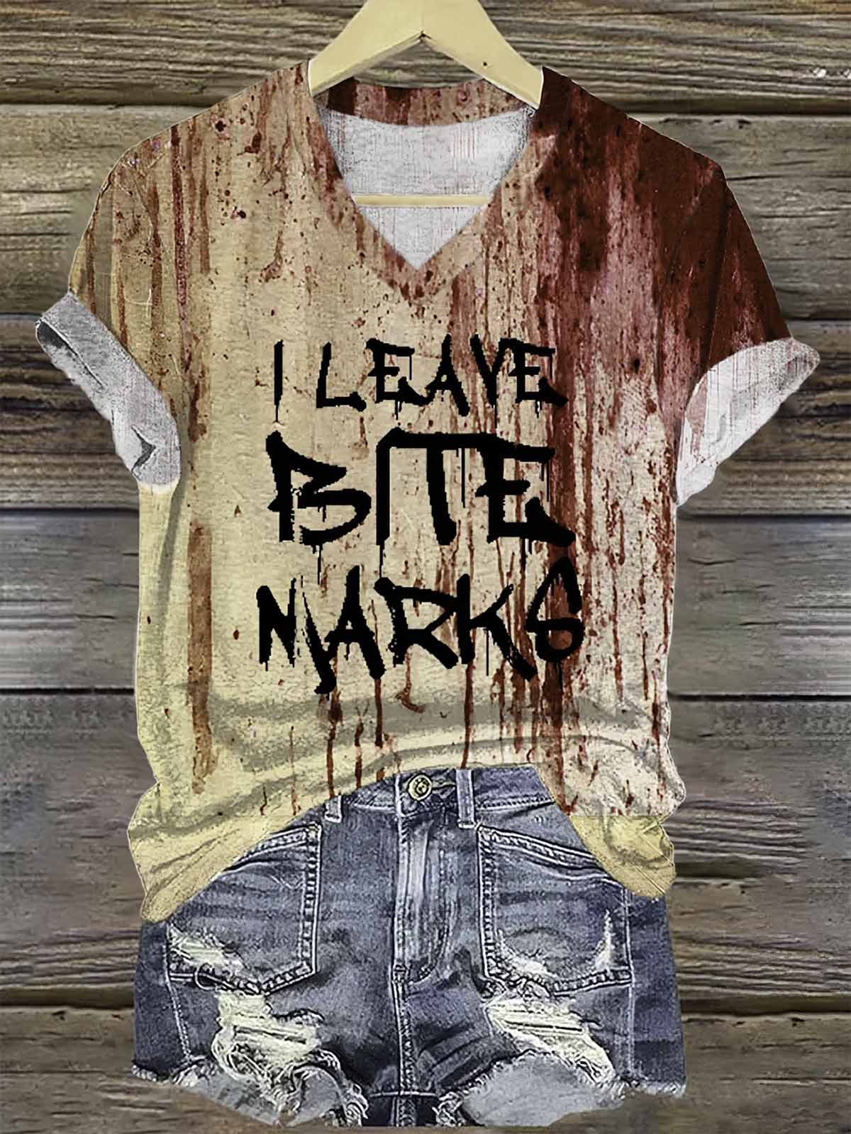 Women's Blood I Leave Bite Marks Halloween Print Shirt Women's Blood I Leave Bite Marks Halloween Print Shirt