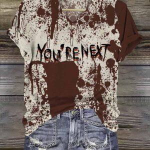 Women’s Halloween Blood Infected Print Crew Neck Shirt