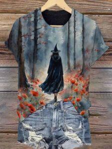 Women’s Halloween Witch Print Casual Shirt Women’s Halloween Witch Print Casual Shirt