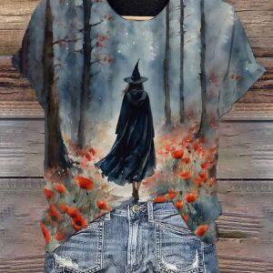 Women’s Halloween Witch Print Casual Shirt