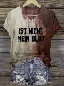 Womens 1st Night Mein Blut Halloween Print Shirt