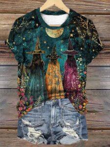 Womens Witch And Flowers Under The Full Moon Print Shirt Womens Witch And Flowers Under The Full Moon Print Shirt