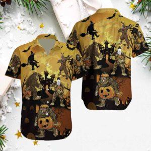 Bigfoot Pumpkin Happy Halloween Hawaiian Shirt