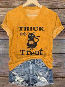 Black Cat Trick Or Treat Halloween Shirt