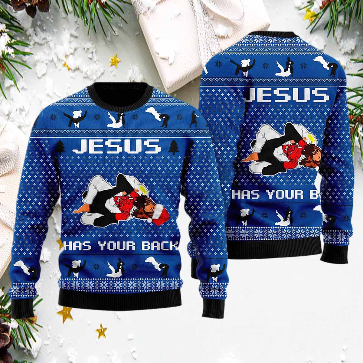 Christian Has Your Back Jiu Jitsu Ugly Christmas Sweater Christian Has Your Back Jiu Jitsu Ugly Christmas Sweater