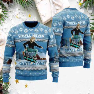 Christian Skateboarding You’ll Never Skate Alone Ugly Christmas Sweater