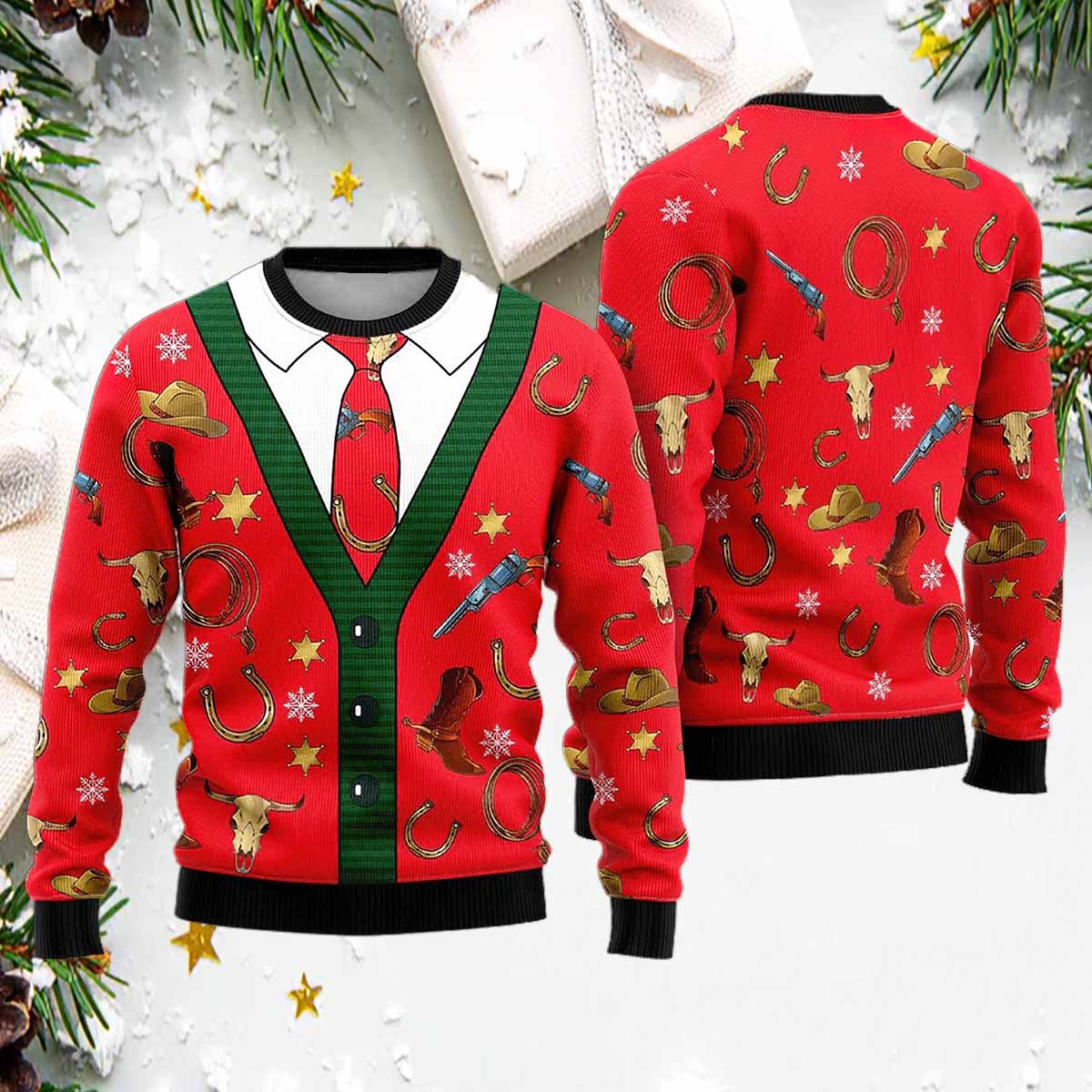 Cowboy Cardigan Ugly Christmas Sweater Cowboy Cardigan Ugly Christmas Sweater