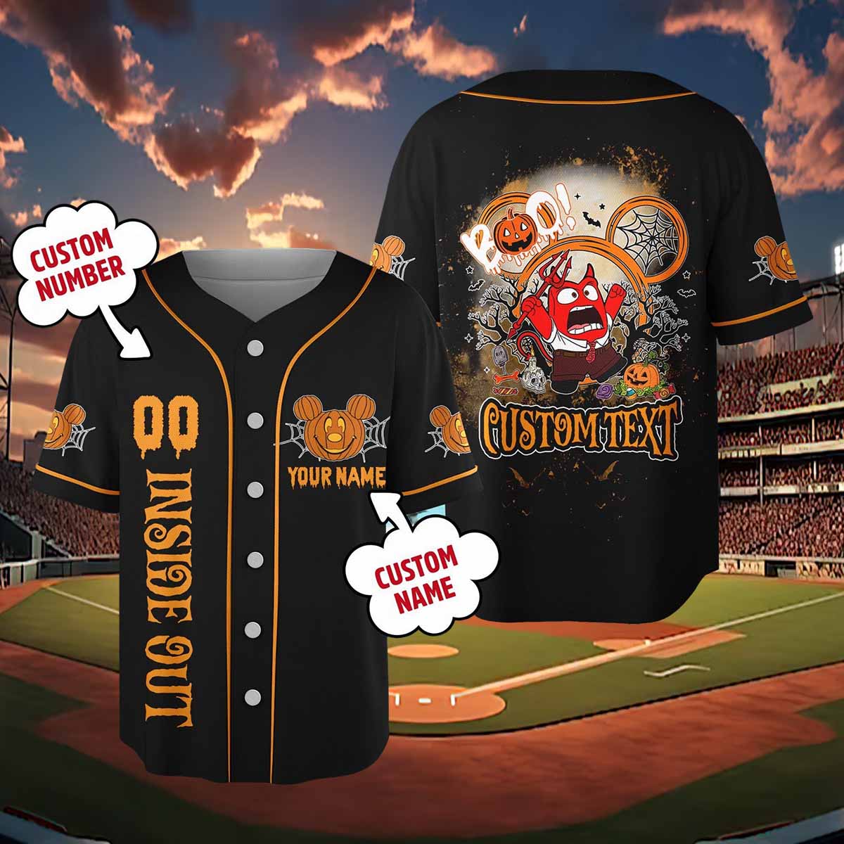 Custom Anger Inside Out Halloween Baseball Jersey Custom Anger Inside Out Halloween Baseball Jersey