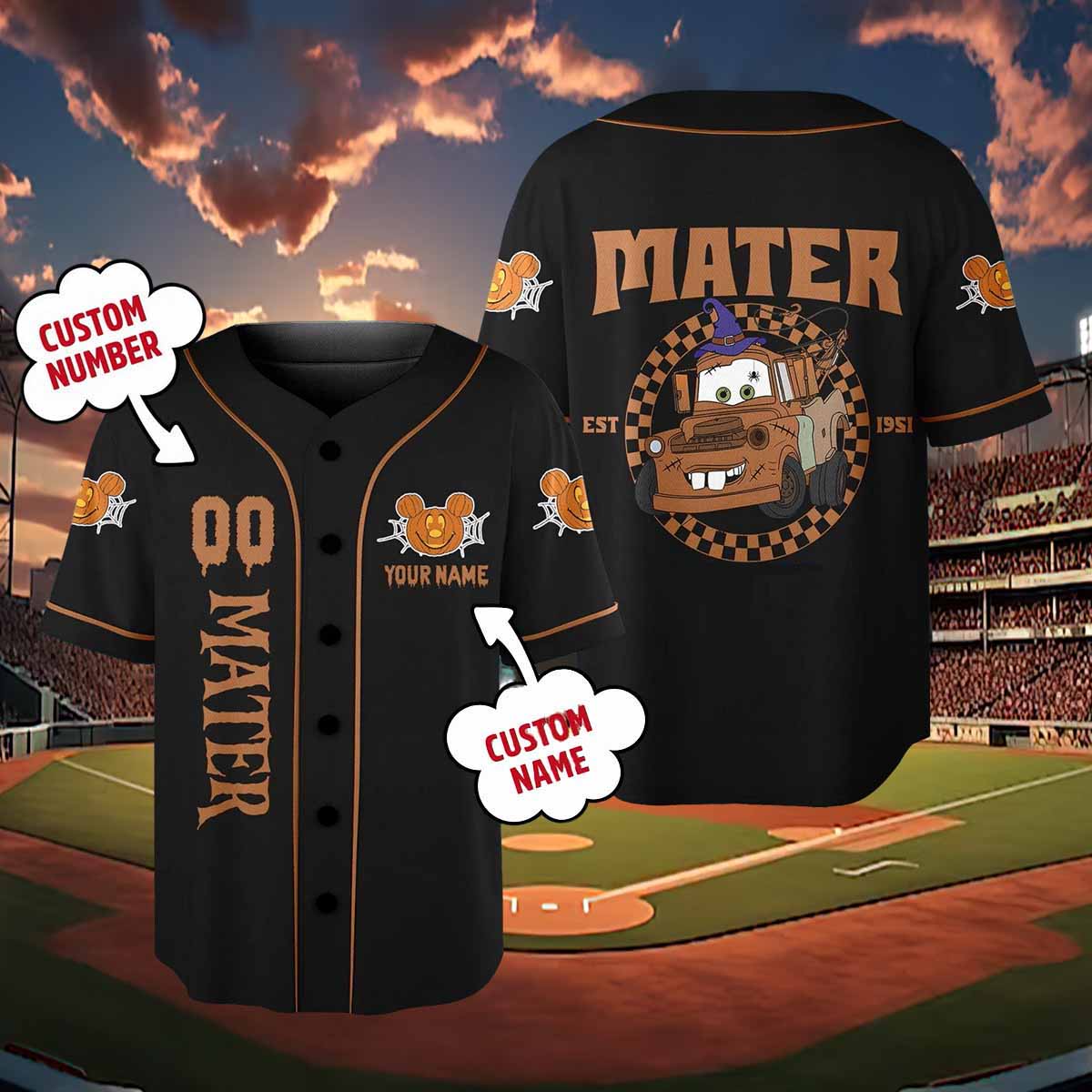 Custom Mater Cars Halloween Baseball Jersey Custom Mater Cars Halloween Baseball Jersey