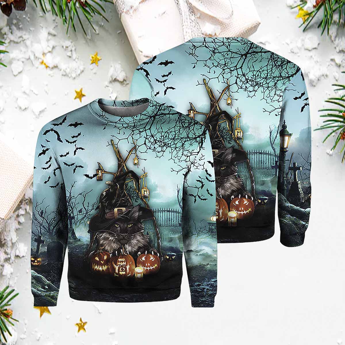 Halloween Cat Crewneck Sweater Halloween Cat Crewneck Sweater