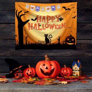 Happy Halloween Cat And Pumpkin Tapestry Happy Halloween Cat And Pumpkin Tapestry