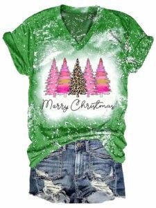 Merry Christmas Pine Tree Print T-Shirt Merry Christmas Pine Tree Print T-Shirt