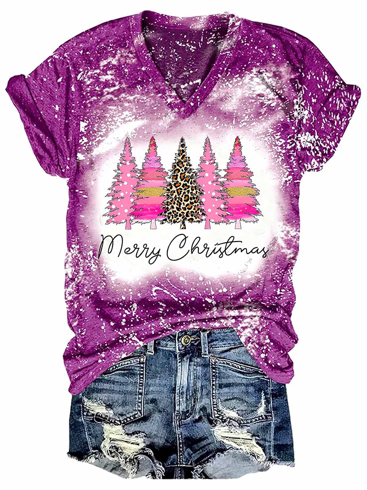 Merry Christmas Pine Tree Print T-Shirt Merry Christmas Pine Tree Print T-Shirt