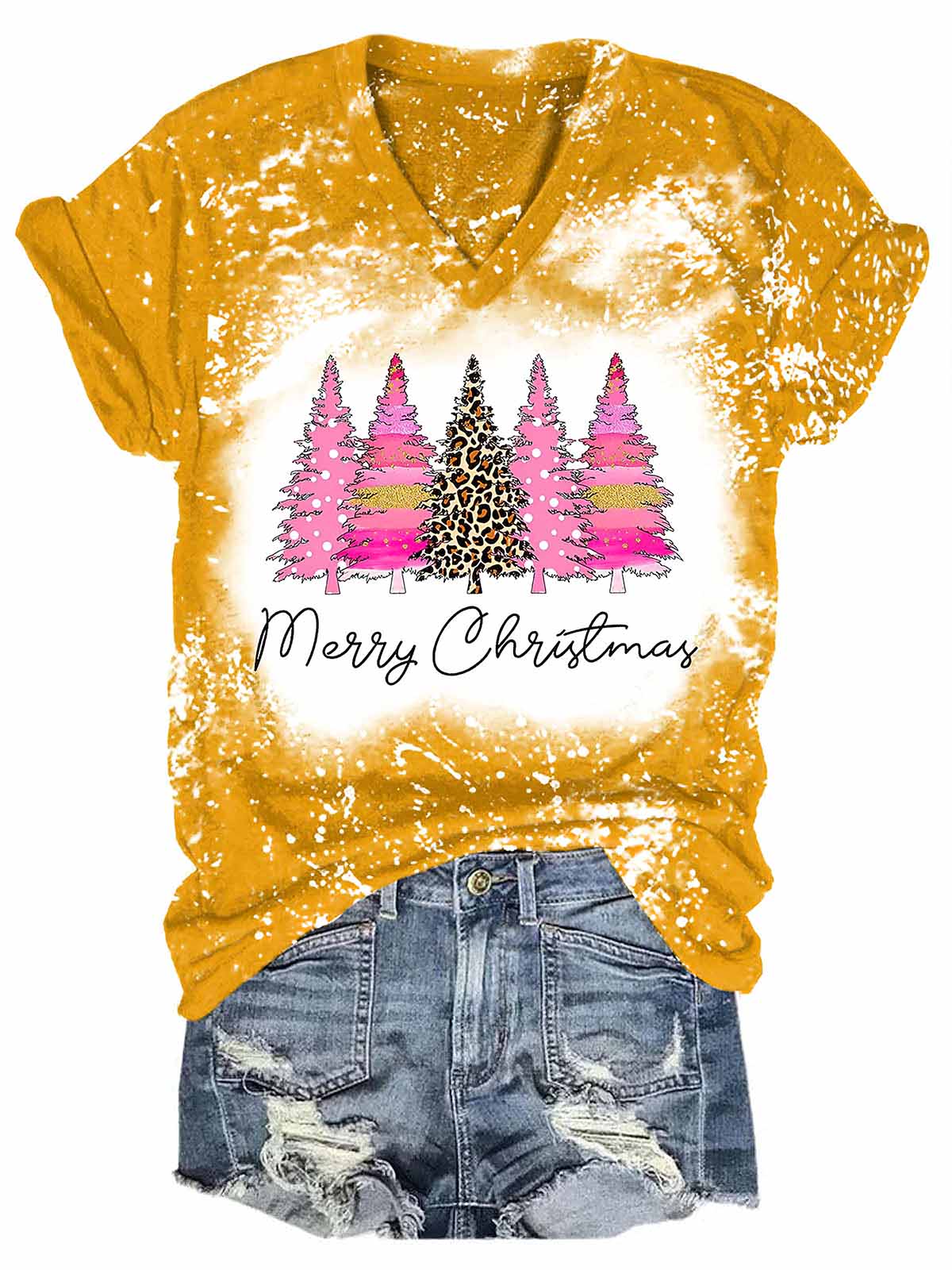 Merry Christmas Pine Tree Print T-Shirt Merry Christmas Pine Tree Print T-Shirt