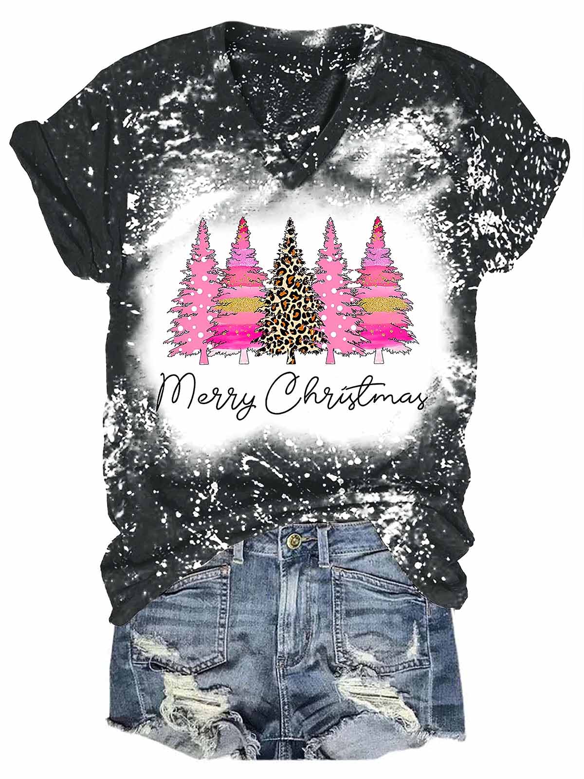 Merry Christmas Pine Tree Print T-Shirt Merry Christmas Pine Tree Print T-Shirt