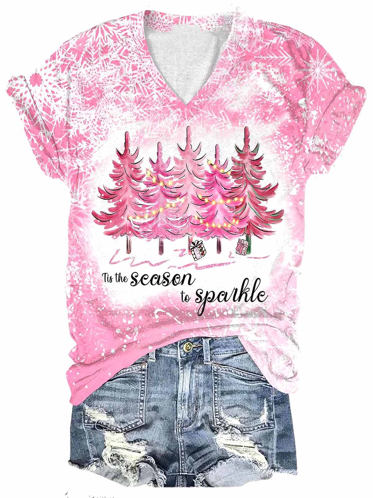 Merry Christmas Pine Tree Print T-Shirt Merry Christmas Pine Tree Print T-Shirt