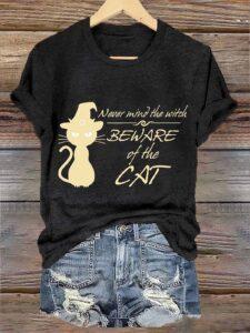 Never Mind The With Beware Of The Cat Halloween Shirt