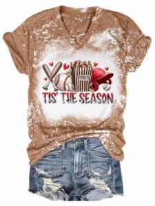 Tis’ The Season Baseball Tie Dye V Neck T shirt