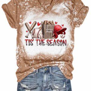 Tis’ The Season Baseball Tie Dye V Neck T shirt