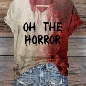 Women Blood Oh The Horror Halloween Print Shirt