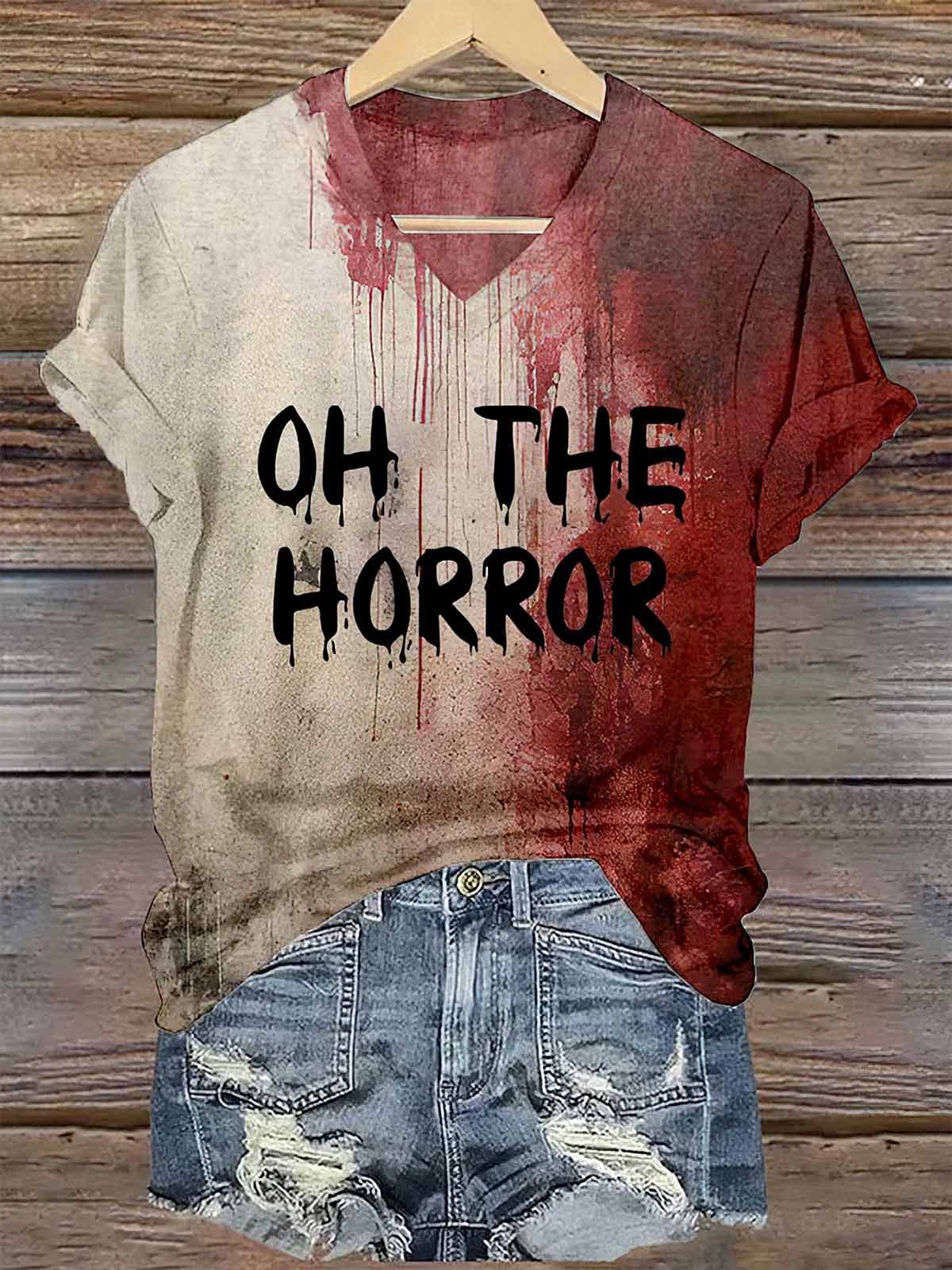 Women Blood Oh The Horror Halloween Print Shirt Women Blood Oh The Horror Halloween Print Shirt