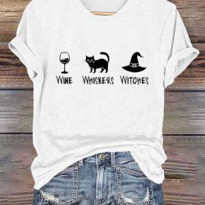 Women Wine Whiskers Witches Halloween Shirt 1 Women Wine Whiskers Witches Halloween Shirt