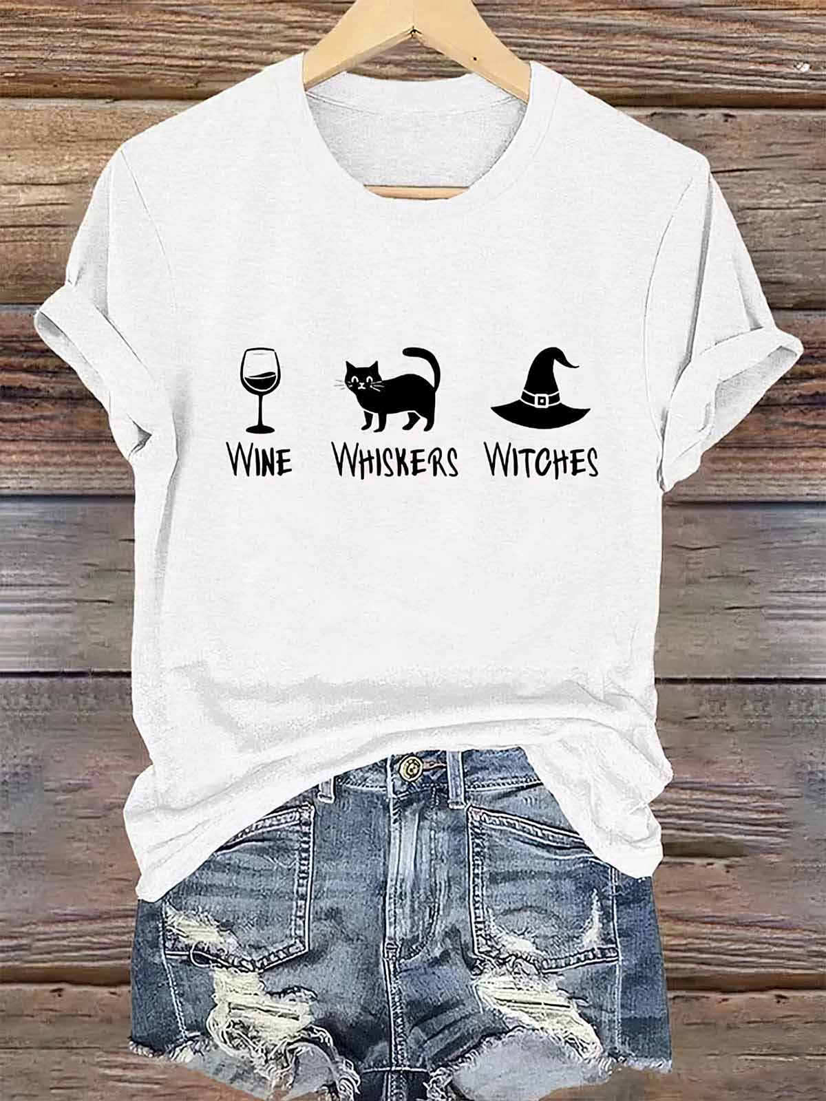 Women Wine Whiskers Witches Halloween Shirt Women Wine Whiskers Witches Halloween Shirt