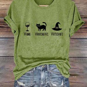 Women Wine Whiskers Witches Halloween Shirt 3 Women Wine Whiskers Witches Halloween Shirt