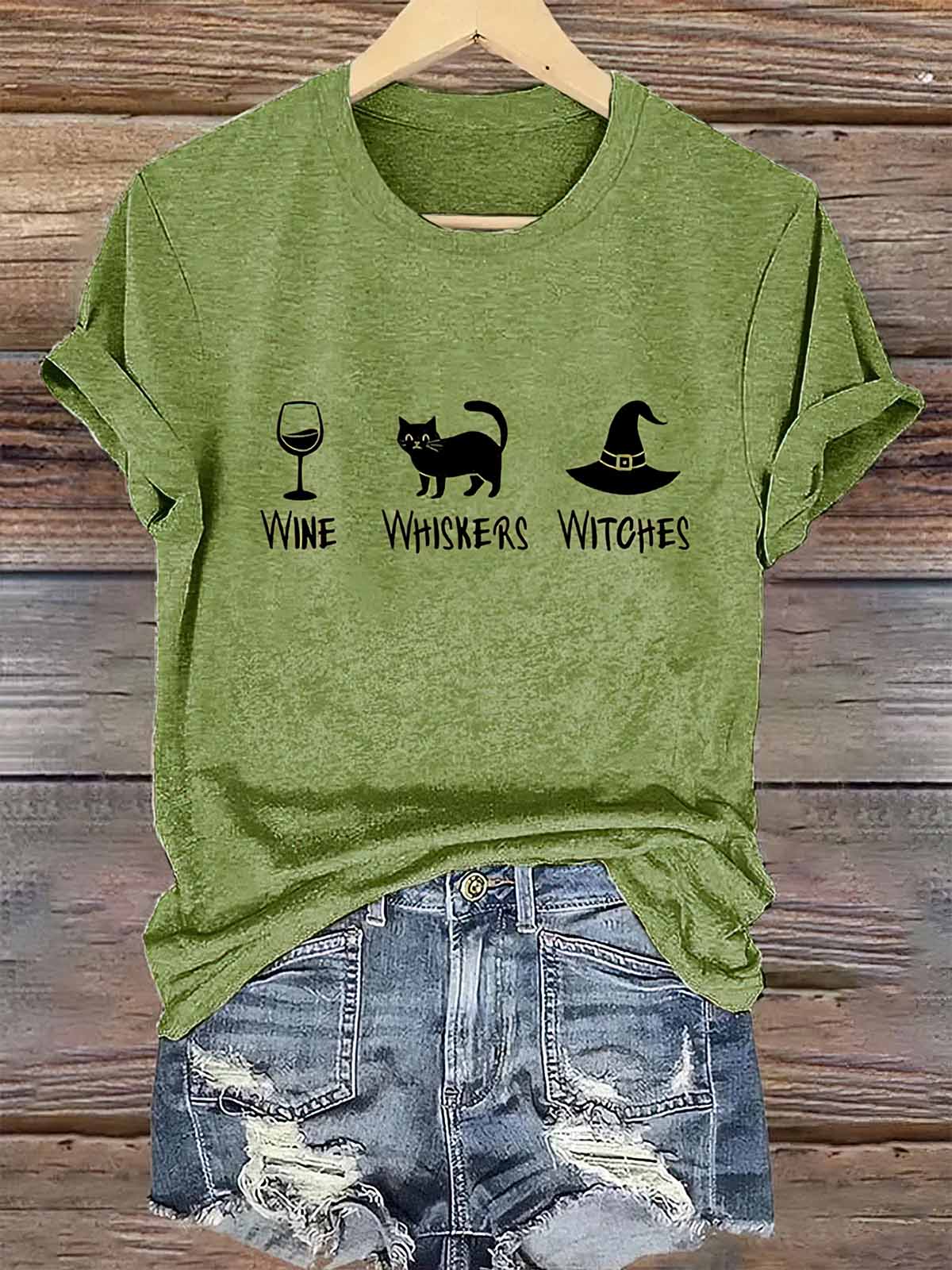 Women Wine Whiskers Witches Halloween Shirt Women Wine Whiskers Witches Halloween Shirt