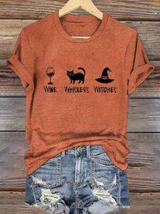 Women Wine Whiskers Witches Halloween Shirt Women Wine Whiskers Witches Halloween Shirt