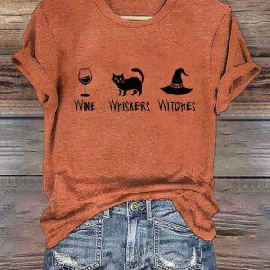 Women Wine Whiskers Witches Halloween Shirt