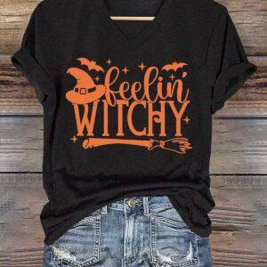 Women's Feelin Witchy Halloween Shirt 1 Women's Feelin Witchy Halloween Shirt