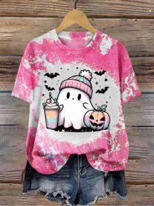 Women’s Halloween Cute Ghost Print Shirt