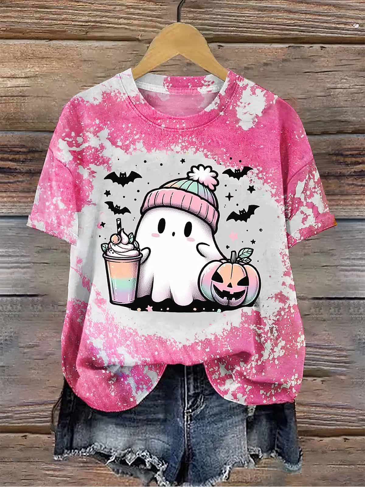 Women's Halloween Cute Ghost Print Shirt Women's Halloween Cute Ghost Print Shirt