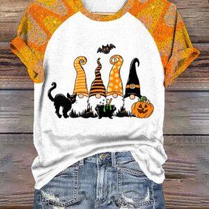 Women's Halloween Fall Gnome Print T Shirt