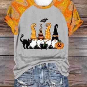 Women's Halloween Fall Gnome Print T-Shirt 1 Women's Halloween Fall Gnome Print T Shirt