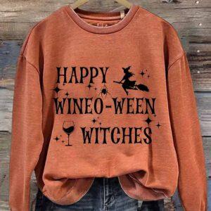 Women's Happy Wineo Ween Witches Halloween Shirt