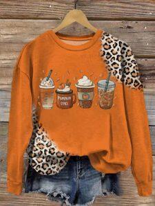 Women’s Leopard Fall Pumpkin Spice Coffee Printed Shirt Women’s Leopard Fall Pumpkin Spice Coffee Printed Shirt