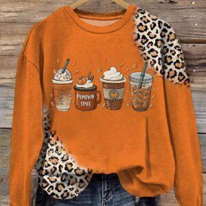 Women’s Leopard Fall Pumpkin Spice Coffee Printed Shirt