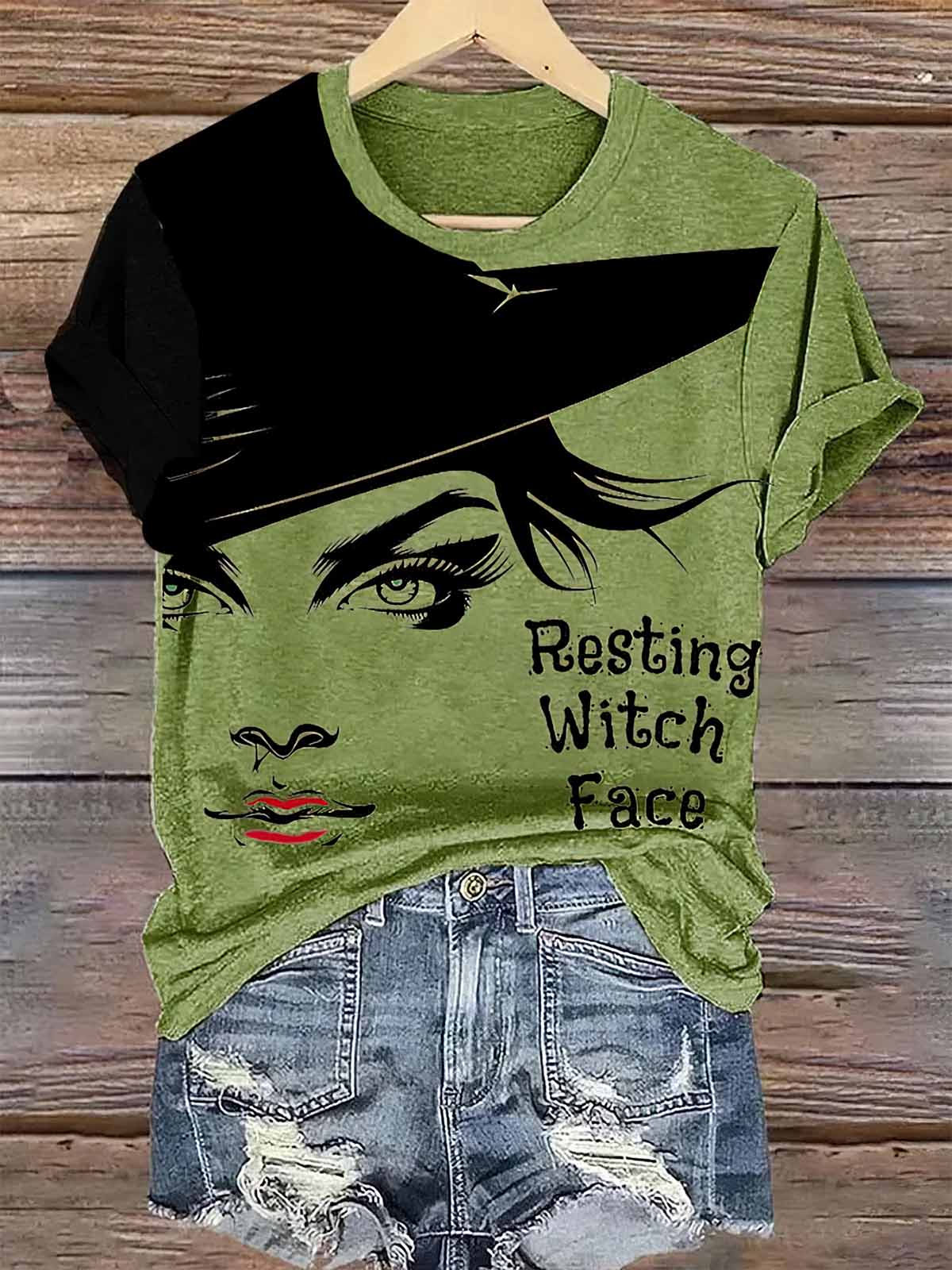 Women's Resting Witch Face Halloween Print Shirt Women's Resting Witch Face Halloween Print Shirt