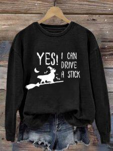 Women’s Witchy Dog Yes I Can Drive A Stick Print Shirt