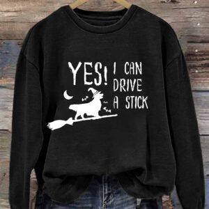 Women's Witchy Dog Yes I Can Drive A Stick Print Shirt
